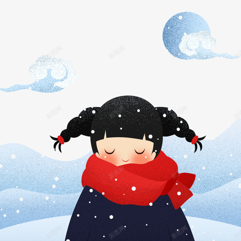 下雪中的女孩psd免抠素材_88icon https://88icon.com PNG免抠图下载 下雪 云朵 山峰 温暖 飘雪花
