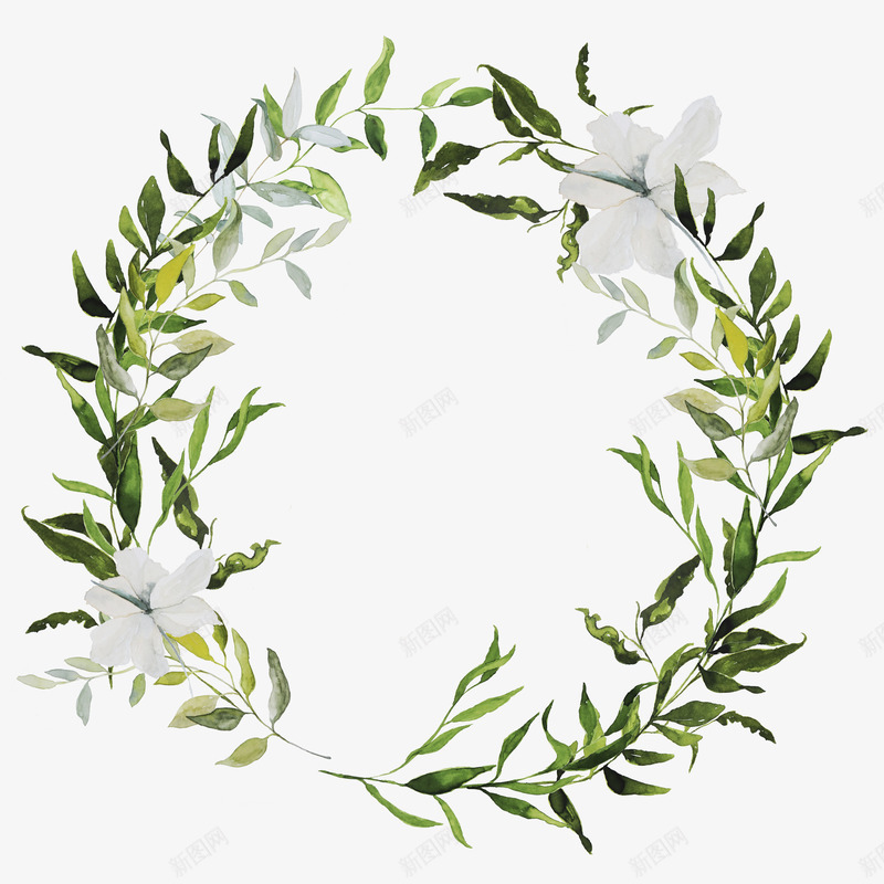 花环装饰案png免抠素材_88icon https://88icon.com 光泽 光滑 卡通 叶子 手绘 渐变 线条 绿色 花朵 花环 装饰 质感