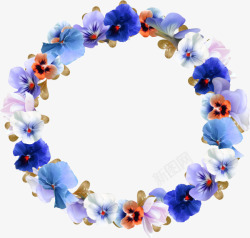 蓝紫小清新花环装饰图案素材