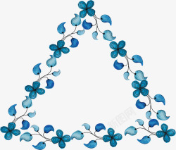水彩蓝色花朵三角边框素材