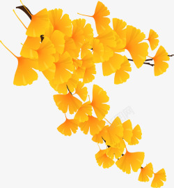 手绘黄色秋季树叶树枝素材