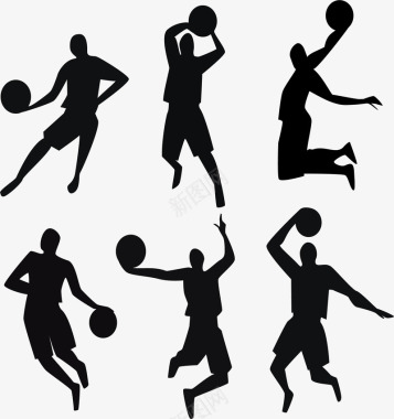 人物姿势剪影6款动感篮球人物剪影矢量图图标图标