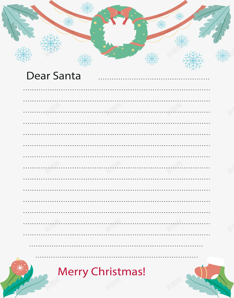 雪花花环圣诞信纸矢量图ai免抠素材_88icon https://88icon.com 信纸 单线格 圣诞信纸 矢量png 矢量图 绿色花环 花环 雪花花纹