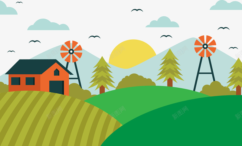 乡间田园png免抠素材_88icon https://88icon.com 田野 白云 绿色 蓝天草原 青山