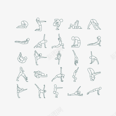 25款简洁瑜伽姿势图标图标