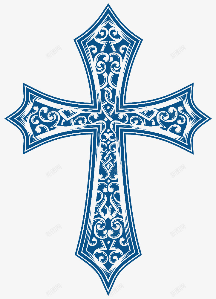 十字架png免抠素材_88icon https://88icon.com 十字形 十字架 复古 欧美风 花纹 蓝色 镂空十字架