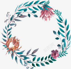 花朵和绿叶圆环简图素材