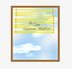 百叶窗卡通手绘蓝天白云百叶窗口高清图片