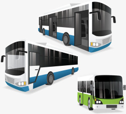 蓝绿色城市公交车矢量图素材