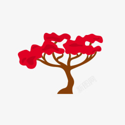 红色简洁树木卡通素材