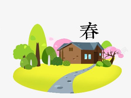 风景春png免抠素材_88icon https://88icon.com 嫩黄草坪 春 樱花 绿色树木