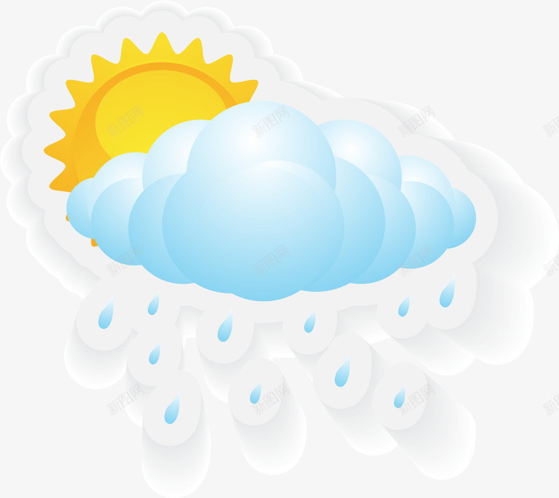 蓝色卡通太阳雨png免抠素材_88icon https://88icon.com 卡通云彩 天气 太阳 童趣云朵 蓝色太阳雨 装饰图案 雨云 雨后的阳光
