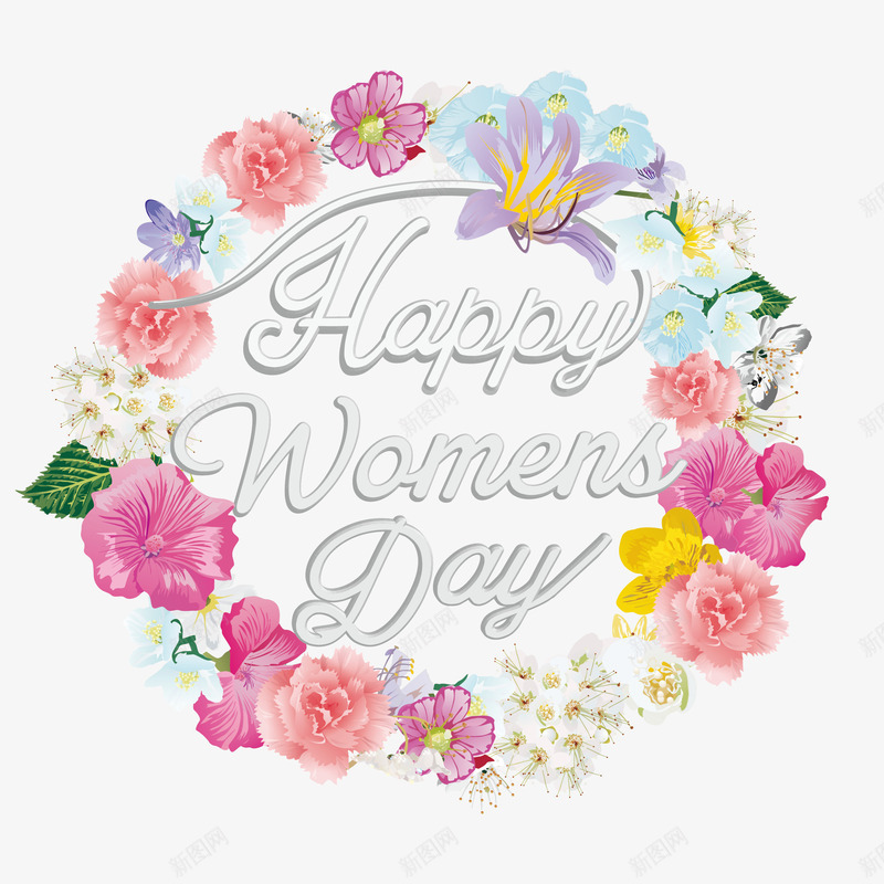 妇女节快乐矢量图eps免抠素材_88icon https://88icon.com 女人节 女神节 妇女节 节日装饰素材 花环苏次啊 矢量图