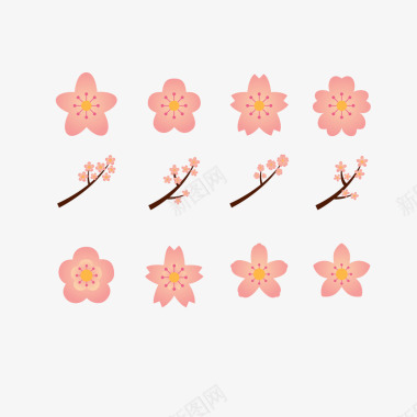 中式淡雅卡通简洁粉色腊梅图标矢量图图标