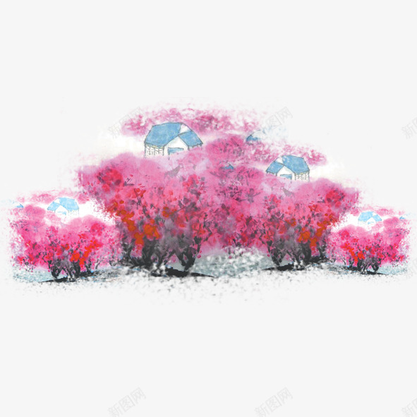 水彩墨迹png免抠素材_88icon https://88icon.com 樱花 水墨 水彩 粉色 风景