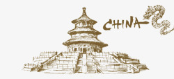 手绘中国天安门建筑旅游景点素材