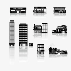 城市建筑剪影扁平化黑色剪影素材