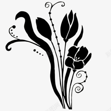 免抠PNG黑色手绘花卉图标图标