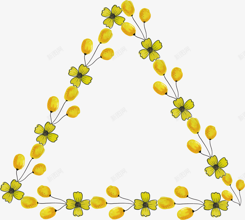 红色三角装饰框矢量图eps免抠素材_88icon https://88icon.com 三角装饰框 三角边框 手绘花朵 矢量png 花朵装饰框 黄色花朵 矢量图