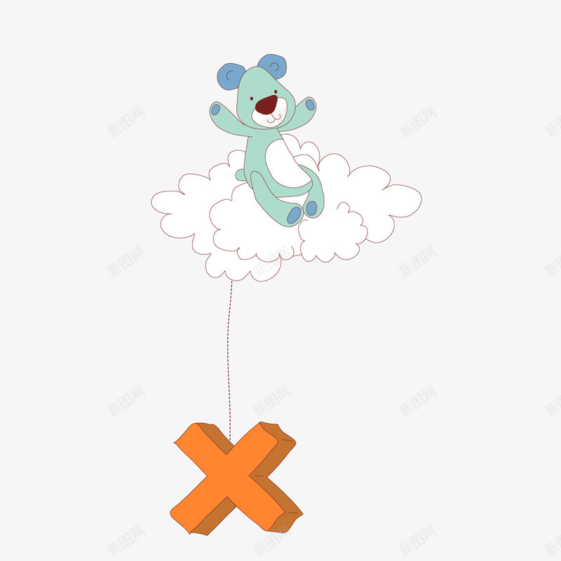 云朵上的小熊png免抠素材_88icon https://88icon.com 儿童玩具 卡通小熊 数学符号 白色云朵 背景装饰