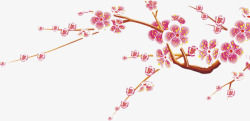 手绘粉色梅花树枝素材