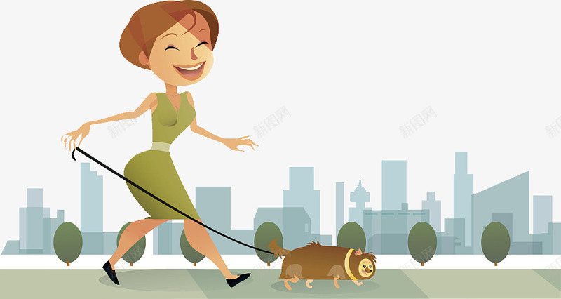 牵着狗走在路上的女孩png免抠素材_88icon https://88icon.com 人物插图 卡通 卡通人物走路 城市 女孩 牵着狗 走在路上