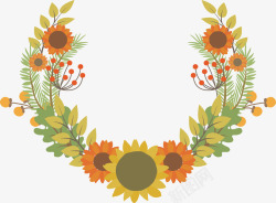 秋天花环向日葵标题框矢量图高清图片