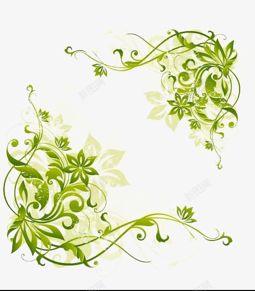 绿色精美抽象对角花png免抠素材_88icon https://88icon.com 优雅 对角花 抽象花卉 精美 纹理 绿色 背景 花纹 花边 边框