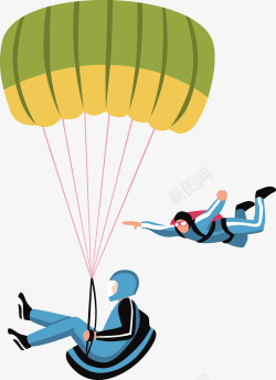 一个绿色降落伞与跳伞运动员矢量图素材