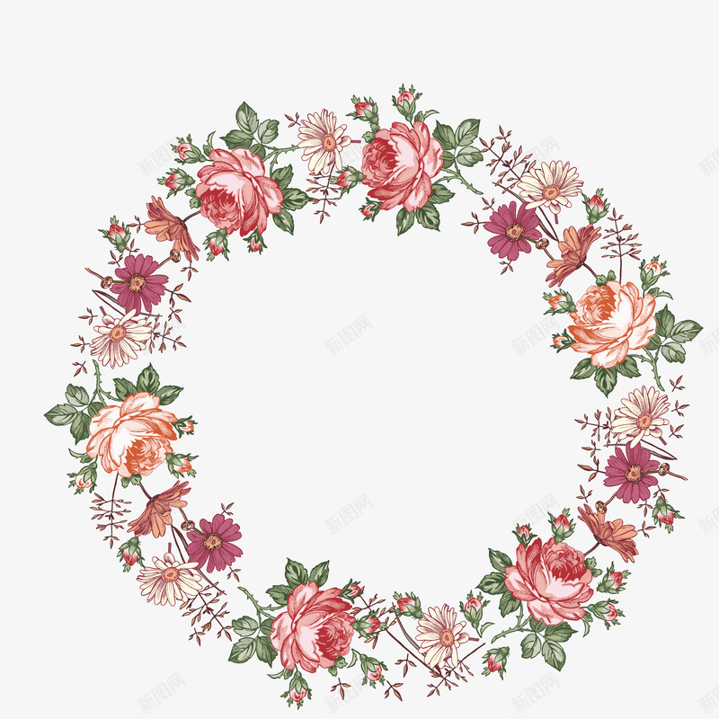 复古花环框架png免抠素材_88icon https://88icon.com 手绘 框架设计 植物 花卉 花环 装饰边框