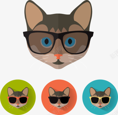 动物眼镜猫咪矢量图图标图标