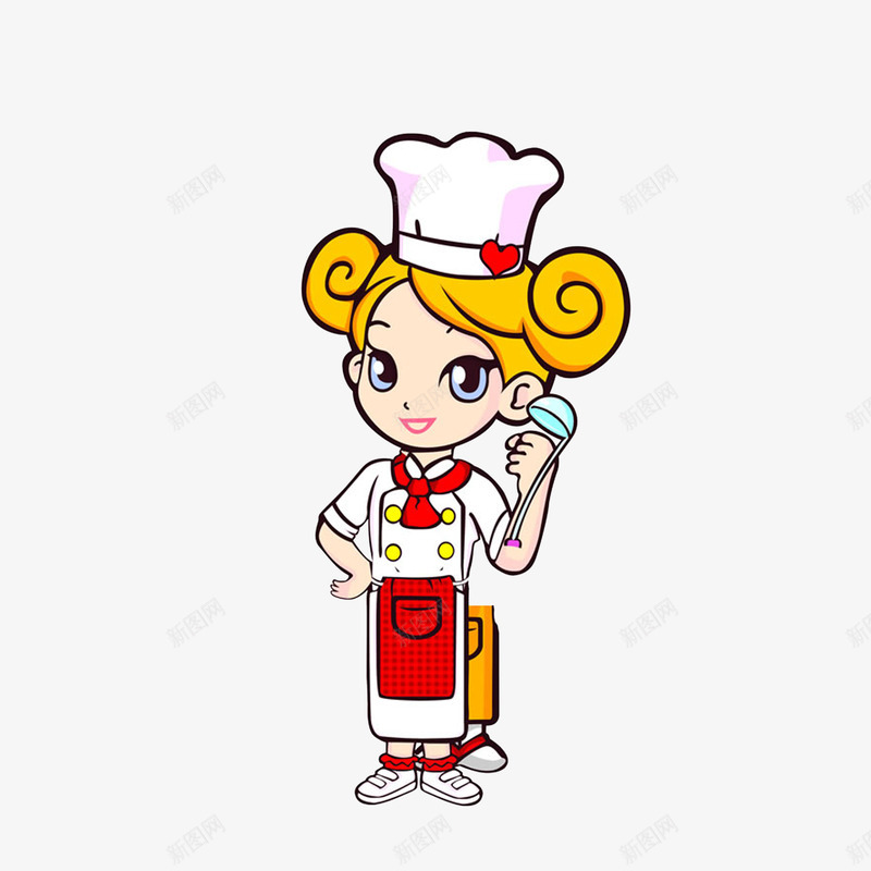 卡通可爱漂亮的女厨师png免抠素材_88icon https://88icon.com 勺子 卡通厨娘 厨娘 可爱漂亮 红色领巾 美女厨师 餐厅主厨
