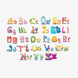 26个字母动物卡通字母矢量图高清图片