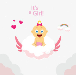 新生女婴粉色翅膀云朵女婴矢量图高清图片