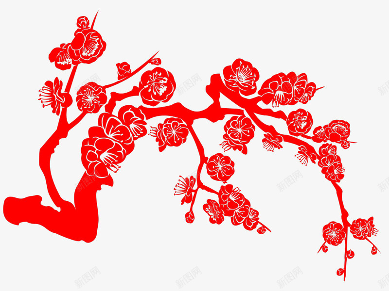 红色树木花卉剪纸png免抠素材_88icon https://88icon.com 剪纸 树木 红色 花卉