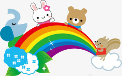 四只动物站在彩虹上素材