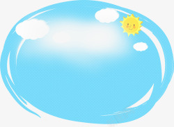 蓝色手绘卡通气泡太阳白云素材
