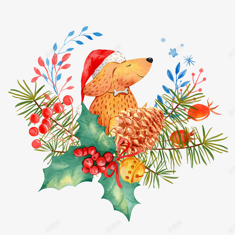 新春花环可爱狗狗手绘装饰png免抠素材_88icon https://88icon.com 可爱 图案 手绘 新年 松果 狗年 狗狗 绿叶 花环 装饰 铃铛 骨头