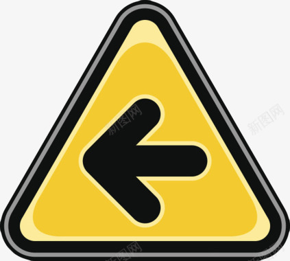 道路指示牌广告左转三角形黄色警告牌实物图标图标