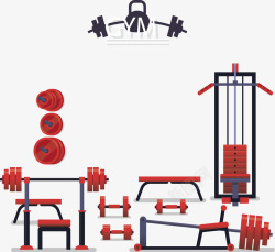 运动中心健身中心红色系器材矢量图高清图片