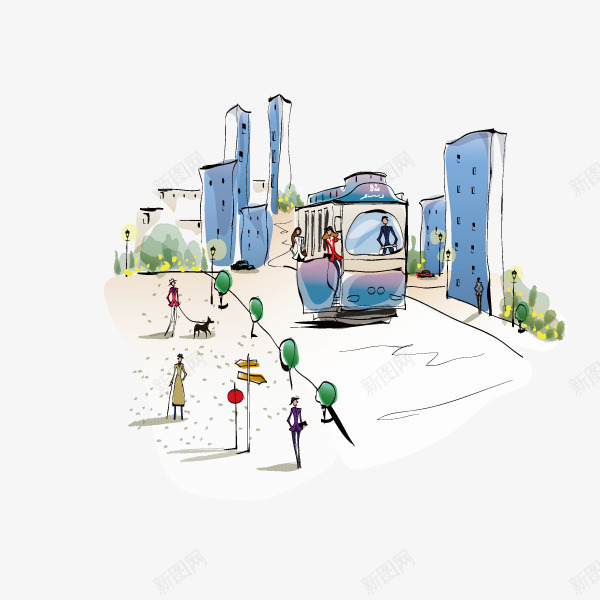 手绘城市建筑插画手绘城市矢量图ai免抠素材_88icon https://88icon.com 城市街道 巴士 手绘 手绘城市建筑 插画 矢量图