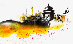 城市水墨画水墨画中国建筑高清图片