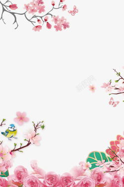 春季粉红樱花装饰边框素材