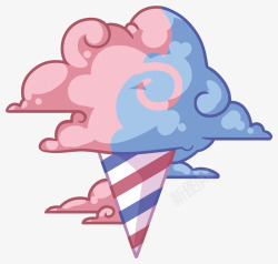 蓝粉色云朵冰淇淋矢量图素材