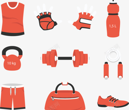 运动会徽9款扁平化健身用品标矢量图图标图标