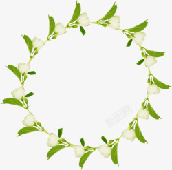 花环围绕的圆形绿叶白花素材
