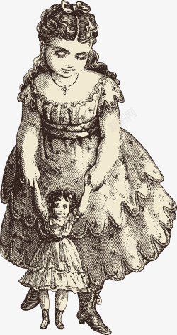 手绘欧美中世纪可爱的小女孩矢量图素材