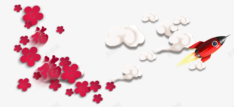纸花元素png免抠素材_88icon https://88icon.com 吉祥云 新年元素 白云 红色 纸花
