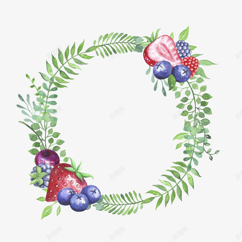草莓蓝莓创意花环png免抠素材_88icon https://88icon.com 创意 叶子 水果 美丽的 花环 草莓 蓝莓 装饰