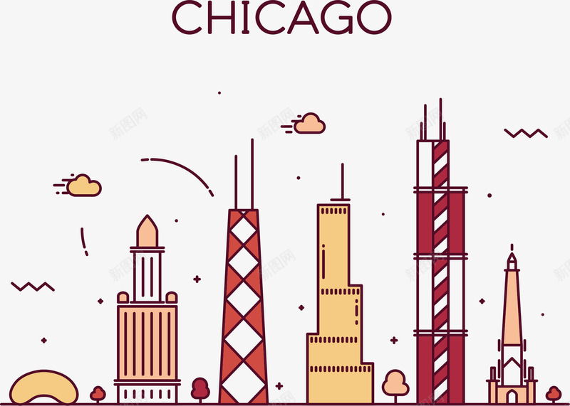 芝加哥街景png免抠素材_88icon https://88icon.com 云朵 手绘 树木 波浪线 素描高楼大厦 红色 避雷针 高楼大厦